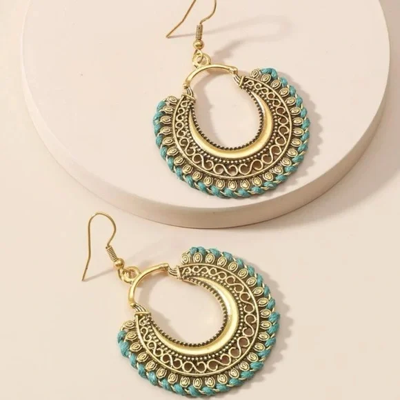 Sphere Carved Metal Statement Earrings Bohemian Vibe - Picture 13 of 13